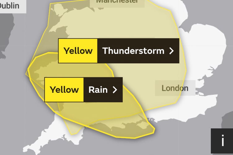 The area covered by the Met Office's Yellow Warnings. (Image Met Office (11-6-23)