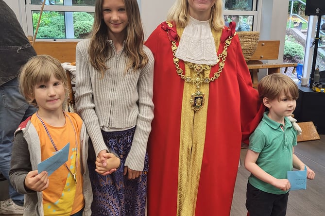 From Left Sylvan and Amelie Licinio; Cllr Mayor Emily Price; Rupert Jacobs 