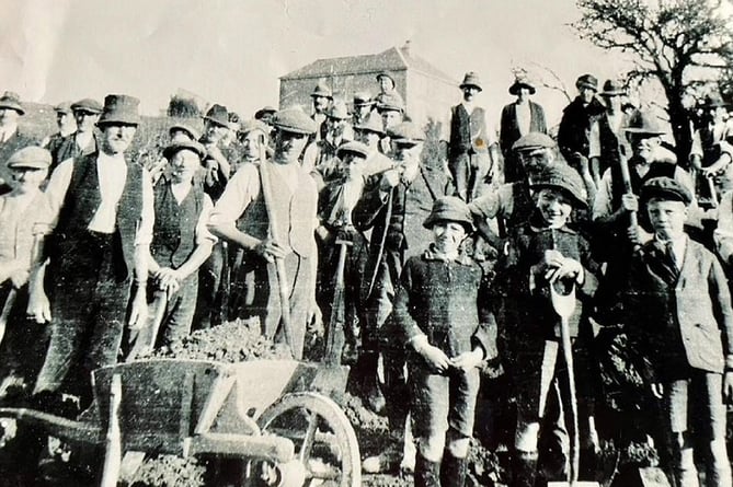 The building of Dartington's Village Hall in 1925 courtesy of Totnes Image Bank