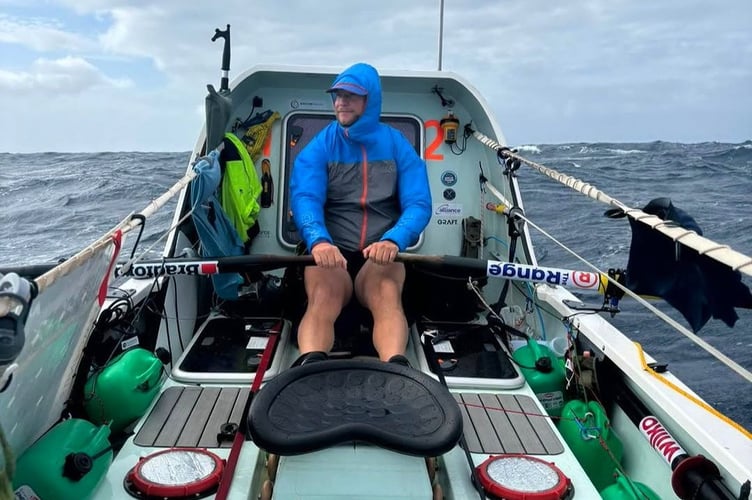 Dan Lewis rowing as the Mayflower Crew travels across the Atlantic to Antigua. Release date January 21 2025. An Atlantic rowing challenge was nearly sunk after the crew was attacked by a giant speared fish - piercing a hole in the boat. The four British men competing in the extreme mission say they are lucky to be alive - after a 12ft marlin weighting 300lbs skewered their vessel. It pierced a substantial hole in one of the cabins - just inches away from the leg of the boat's skipper. The Mayflower crew, consisting of Glynne Dunn, Dan Lewis, Dan Wooler and Paul Adams, set off on The World's Toughest Row on 11 December from La Gomera, in the Canary Islands. The team, all from Devon, have embarked on a 3,000 mile (4,828km) journey to Antigua, for around 40 days, to raise money for charity. Crew member Dan Wooler, who was sat inches from where the marlin struck the Mayflower on Saturday (18 January) mid-afternoon, said: ÒIt was like being hit by a car - IÕll never forget that crunching sound!