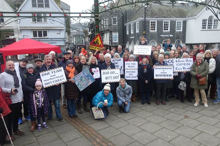 Protestors gathered in Royal Avenue Gardens on Saturday morning. Dartmouth mayor Cllr David Wells is pictured second left