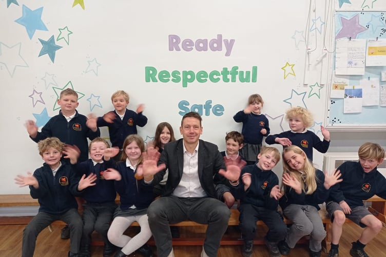 Headteacher Jack Pemberton and pupils